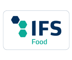 Logo der IFS-Zertifizierung für Food mit drei Sechsecken in Blau und Türkis sowie dem Schriftzug IFS Food